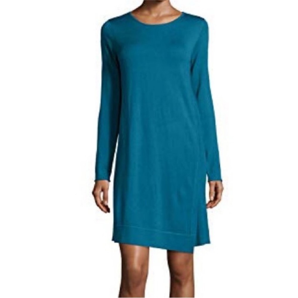 Eileen Fisher Teal Long Sleeve Dress L EUC